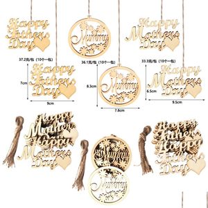 Autres fournitures de fête de fête Party Favors Happy Mothers Day Pendentif en bois avec corde suspendue Wood Craft Home Ornament10Pcs / Set Dro Dh4D1
