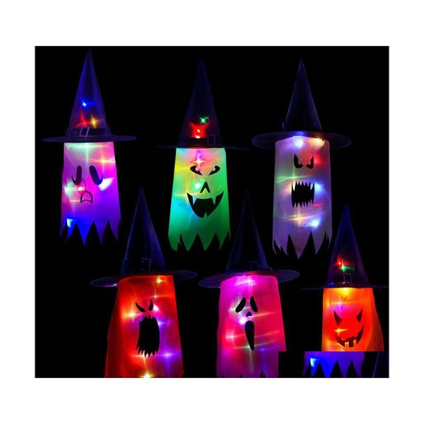 Autres fournitures de fête festives Fournitures de fête Halloween LED Chapeaux décoratifs Couleur Lumineux Sorcière Chapeau Lieu Disposition Props Jupe Assistant Dhald