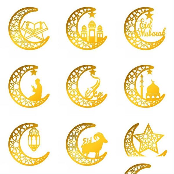 Otros suministros festivos para fiestas Suministros para fiestas Islámico Musulmán Decoración de la pared Pegatina 3D Ramadan Kareem Luna Estrella Acrílico Espejo Calcomanías Dr Dhsgh