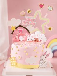 Otros suministros festivos para fiestas Pink Train Baby Cake Topper Feliz cumpleaños Luna Decoración para niños Kid Baking Lovely Gifts