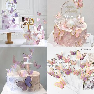 Autres fournitures de fête de fête décoration de gâteau papillon rose violet joyeux anniversaire Topper peint à la main pour mariage bébé doucheAutre