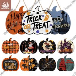 Autres fournitures de fête de fête Putuo Decor Halloween Panneau en bois en forme de citrouille Plaque en bois Trick or Treat Panneau suspendu Château fantôme Sorcière Décoration murale Cadeau 220826