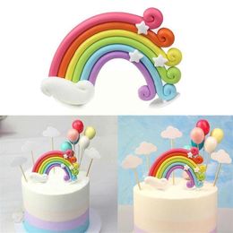 Autres fournitures de fête festives Rainbow Cake Toppers Drapeaux Décor Enfants Fille Anniversaire Topper Cuisson Dessert Top Cupcake Décor de mariage 223H