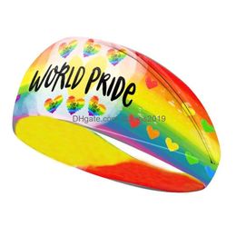 Autres fournitures de fête festives Rainbow Bandeau Colorf Stripes LGBT Bandes de sueur Fierté Stretchy Athletic Protection de l'oreille Head Wraps Un Dhrnf