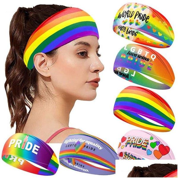 Otros suministros festivos para fiestas Arco iris Diadema Colorf Rayas Lgbt Bandas para el sudor Orgullo Elástico Atlético Protección para los oídos Envolturas para la cabeza Uni DHDFM