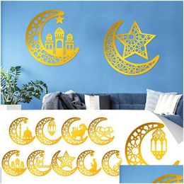 Andere feestelijke feestartikelen Ramadan Mirror Stickers Gold Sier Moslim Islam Eid Mubarak Festival Home Decoratie Drop Delivery Gard Dh376