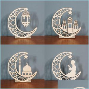 Autres fournitures de fête festive Ramadan Décoration en bois Islam musulman Eid Diy Moon Star Ornements de table Home Office Decor Drop De Dhg92