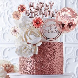 Andere feestelijke feestbenodigdheden Rose Gold Cake Topper Set Happy Birthday Decor Sweet Girls Gunst