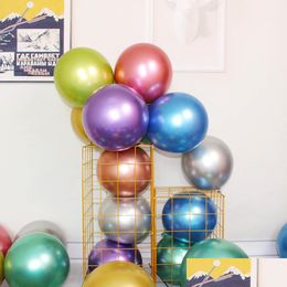 Andere feestelijke feestbenodigdheden Round Metal latex ballonnen Gold Sier Blue Purple 10 inch 1.8G verjaardagsfestival Decoratief ba dhlqk