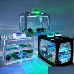 Andere feestelijke feestartikelen kleine vissentank Desktop Creatief Ecologisch Micro Landschap Fighting Tropical Aquarium met LED Light D DHys9