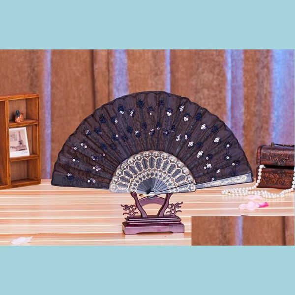 Autres fournitures de fête festive danse de fête espagnole pliante ventilateur à main paon pailleté montrant les attentes de l'amour décor de mariage dentelle Dhcdb