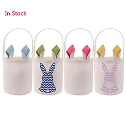 Autres fournitures de fête festives Sublimation Lapin de Pâques Seau Polyester Blanc DIY Oreilles de lapin Panier personnalisé Sac cadeau de bonbons Wi Dhkq1