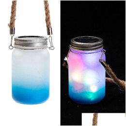 Autres fournitures de fête festive Sublimation Glass Mason Cup Lights Solar Outdoor Hanging With Hangers For Garden Yard Patio Backyard Dhejy