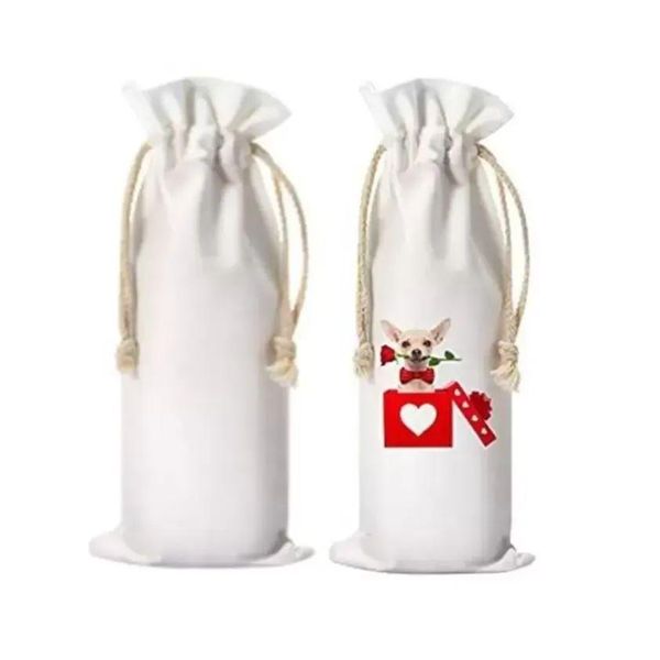 Otros suministros festivos para fiestas Sublimación en blanco Boda Botella de vino Bolsas de regalo Bolsa de lona con Dstring para Halloween Navidad Deco OTB0N