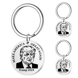 Andere feestelijke feestbenodigdheden Trump 2024 Keychain maken Amerika Great Again Rainless Steel Round Brand Gravure Key Ring Pendant 0417A