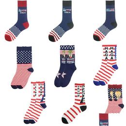 Autres fournitures de fête festives Trump 2024 Chaussettes Make America Again Favor Lets Go Brandon Bas pour Adts Femmes Hommes Coton Sports Dhcqa