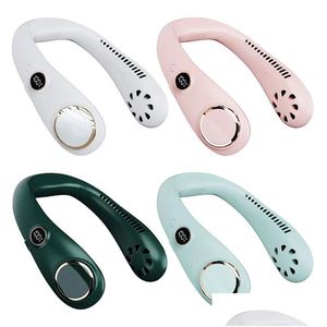 Autres fournitures de fête de fête USB ventilateur de cou suspendu faveurs d'été 3000Mah Led affichage numérique ventilateurs sans lame rechargeables portables F Dhncv