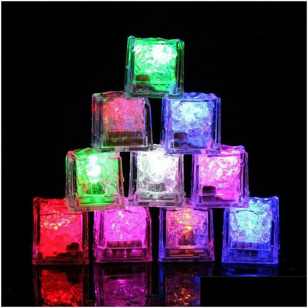 Autres fournitures de fête festives LED étanche Ice Cube MTI Couleur Clignotant Lueur dans les cubes sombres Bars Anniversaire de mariage Noël Festi Dhxdc