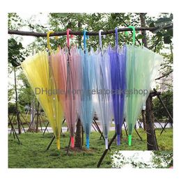 Andere feestelijke feestbenodigdheden Wedding Gefoort Colorf Clear PVC Paraplu Lange handgreep Regen Zon Zie door paraplu's Drop Delivery Home Dh8pt