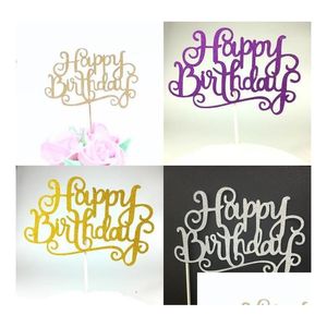 Autres fournitures de fête de fête en gros - 1pc Creative Cake Flag Topper Joyeux anniversaire Drapeaux Single Stick pour la famille Cuisson Decorati Dhasc