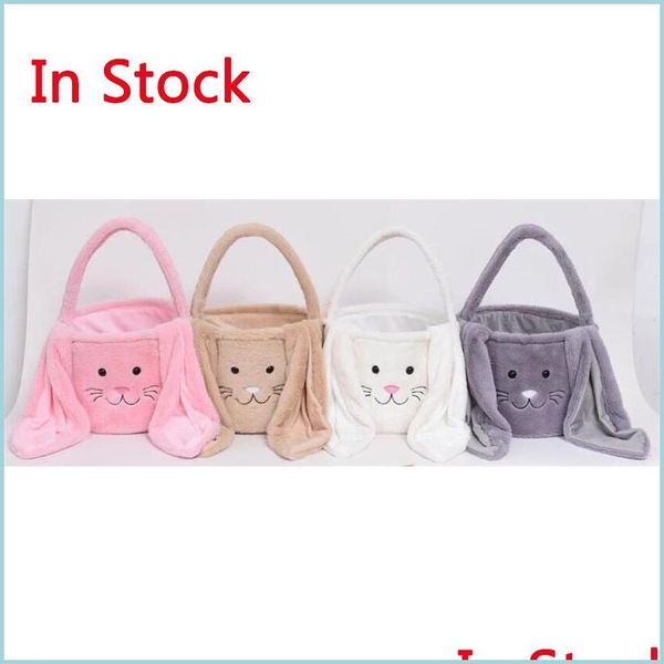 Autres fournitures de fête festive en gros longue oreille sac de Pâques doux en peluche lapin panier mignon lapin visage seau extérieur Portable boutique H Dhfhm