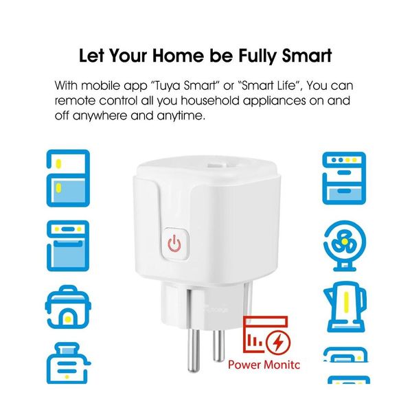 Autres fournitures de fête festive Wifi Smart Plug 16A Prise européenne Tuya Life App avec assistant domestique Contrôle vocal Surveillance de l'alimentation Otils