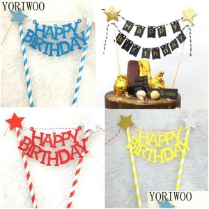 Andere feestelijke feestartikelen Yoriwoo Happy Birthday Cake Topper vlag Banner Cupcake Toppers 1st Decorations Kids Baby Shower Decora Otwai