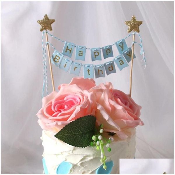 Otros suministros festivos para fiestas Yoriwoo Happy Birthday Cake Topper Bandera Banner Cupcake Toppers 1ª Decoraciones Niños Baby Shower Decora Ot8Nj