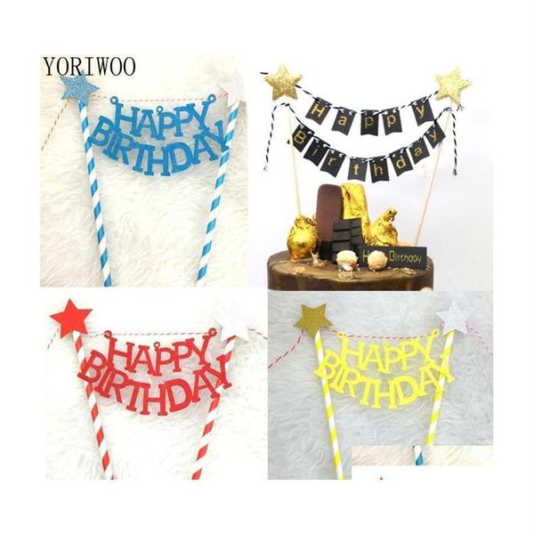 Autres fournitures de fête de fête Yoriwoo Joyeux anniversaire Cake Topper Drapeau Bannière Cupcake Toppers 1er Décorations Enfants Baby Shower Decor296U