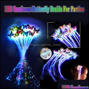 Andere feestelijke benodigdheden Home Gardenled Luminous Butterfly For Christmas Party Fiber Optic Hairspin Flash Braid Colorf Wig Hoofdtooi Drop del