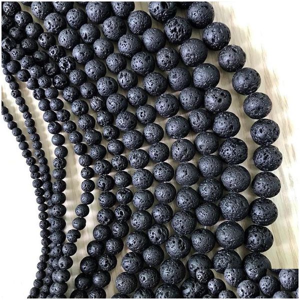 Autres Fubaoying 16 perles rondes en pierre de lave volcanique noire naturelle .4 6 8 10 12 14 mm bijoux bracelet collier en gros livraison directe Dhtfu