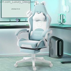 Autres meubles Chaise de jeu Dowinx mignonne avec oreilles de chat et support lombaire de massage Chaise d'ordinateur ergonomique pour fille avec repose-pieds et appui-tête Q240129