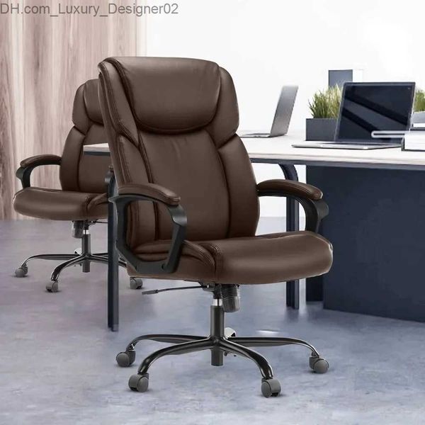 Otros muebles Silla de oficina ejecutiva - Silla de escritorio ergonómica para computadora en casa con ruedas, soporte lumbar, cuero de PU, altura ajustable y giro Q240129