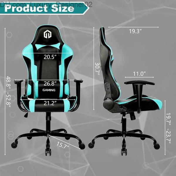 Autres meubles GOTMINSI Chaise de jeu vidéo avec appui-tête et coussin lombaire Chaise de bureau réglable pour bureau Dossier haut (BK/Mint) Q240129