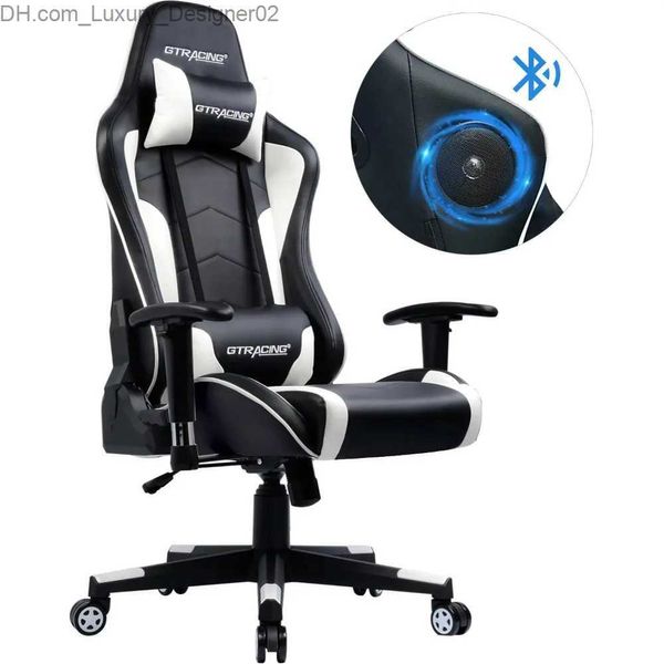 Otros muebles Silla para juegos GTRACING Silla de oficina de PU con parlantes Bluetooth en el hogar Espesar el respaldo del asiento y el cojín Q240129