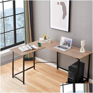 Andere meubels L -vormige computerbureau met CPU Stand PC Laptop Studie Writing Table Werkstation voor Home Office Wood Amp Metal Walnut Dhm3W