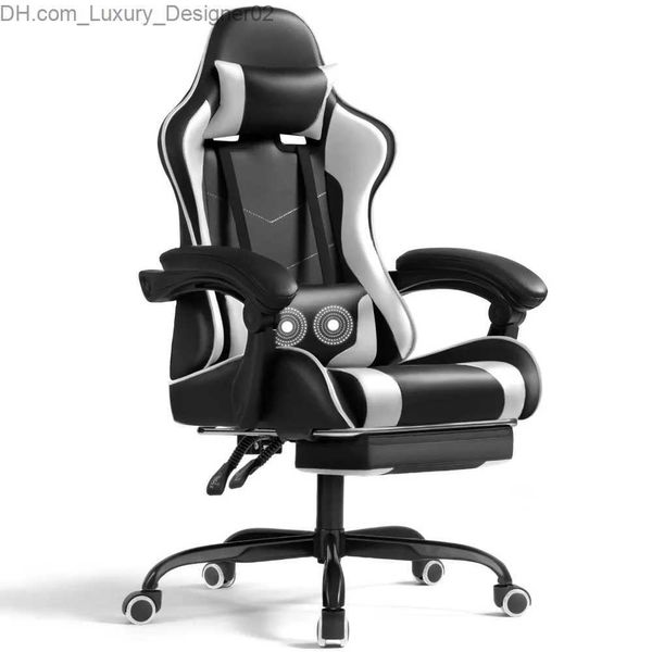 Autres meubles Lacoo Chaise de jeu en cuir PU Massage Chaise de joueur ergonomique Chaise d'ordinateur réglable en hauteur avec repose-pieds Support lombaire Q240129