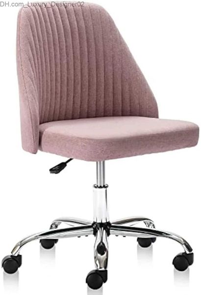 Autres meubles Chaise de bureau Chaise de bureau mignonne Chaises de bureau à domicile en tissu moderne avec roulettes Chaise de travail pivotante sans accoudoirs à dossier moyen Q240129