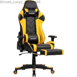 Otros muebles OHAHO Silla de juego Silla de oficina de estilo de carrera Masaje ajustable Cojín lumbar Giratorio Mecedor Reclinable Respaldo alto Ergonómico Q240129