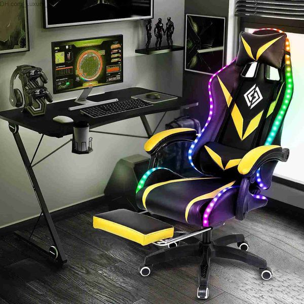 Autres meubles RGB Light Gaming Chair Chaise de bureau Gamer Computer Chair Chaise pivotante ergonomique 2 points de massage 135 inclinable avec repose-pieds Q240129