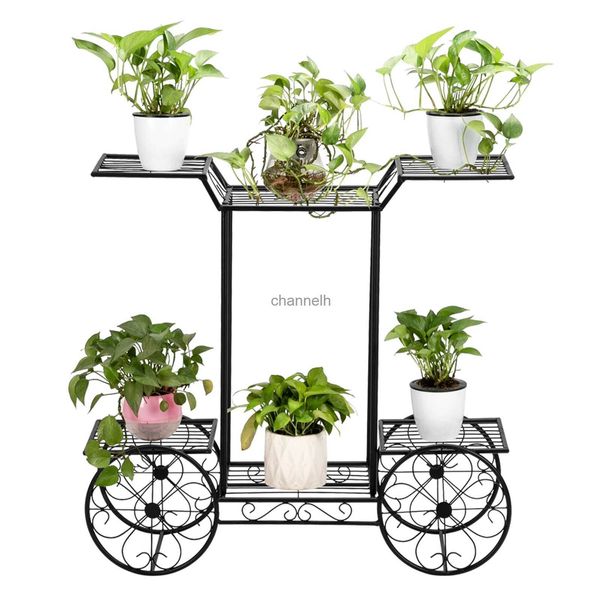 Otros edificios de jardín Hermosa planta en maceta Flores Estante Soporte de flores Pintura Forma de coche 6 Soporte de planta Negro Almacén de EE. UU. YQ240304