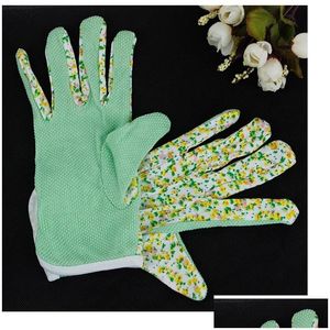 Otros suministros de jardín 100 Algodón Antideslizante Seguridad en el lugar de trabajo personal Jersey suave Mujeres Jardinería Guantes de trabajo 4 colores Wa0592 Gota Dhbmo