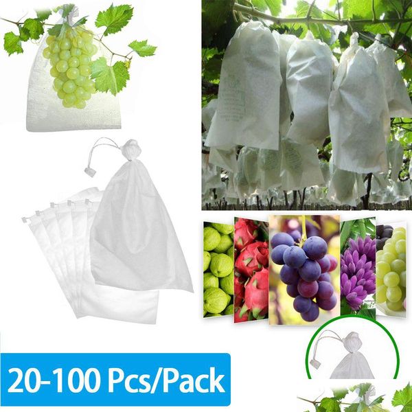 Autres fournitures de jardin 100pcs Apple Raisins Stberry Fruits Grow Sacs Non tissé Protection des plantes végétales pour la lutte antiparasitaire anti-oiseau à Dhasd