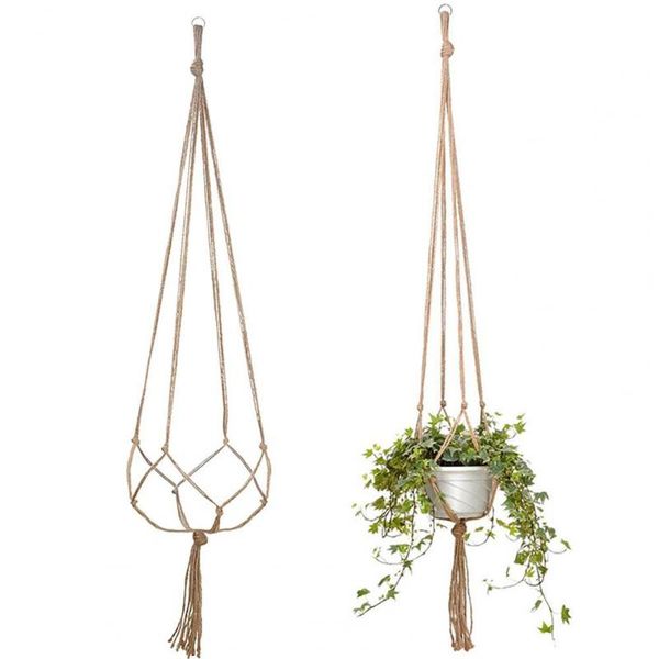 Autres fournitures de jardin 2pcs jute macramé plante cintre suspendu installation facile corde de lin plafond pont pot de fleur patio décor