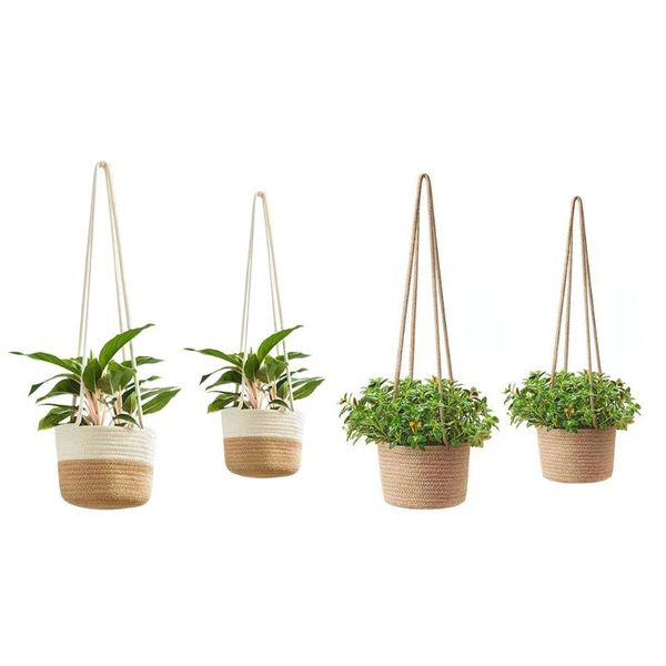 Autres fournitures de jardin Corde tissée à la main Suspendue Panier de jardinière Pot de fleur en macramé Porte-plante Organisateur de stockage de cintre pour intérieur extérieur