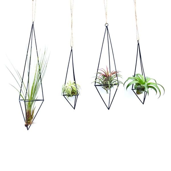 Otros suministros de jardín Hogar Independiente Colgante Tillandsia Estante para plantas de aire Columpio geométrico de metal Hierro forjado Macetas rústicas Decoración