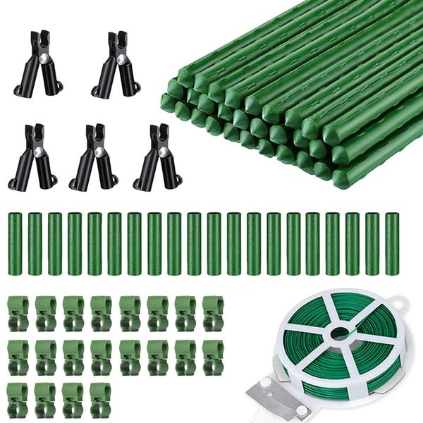 Autres outils de jardin Lot de 25 piquets de support pour plantes de 61 cm de long avec 15 connecteurs 20 clips rotatifs, tuyau de raccordement de type 5 A et attache torsadée de 30 m 230710