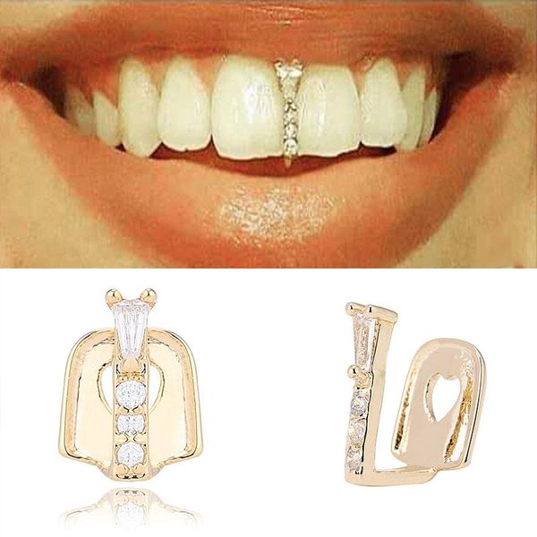 Autres grilles de dents en or cristal Grillz Top casquettes dentaires simples pinces à dents strass Hip Hop bijoux de fête en gros