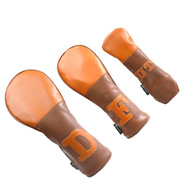 Otros productos de golf 1/3 piezas Kit de protector de cabeza de palo de golf de cuero PU marrón para conductor / Fairway Woods UT Hybrid Rescue Clubs Head Cover Accesorios 230617