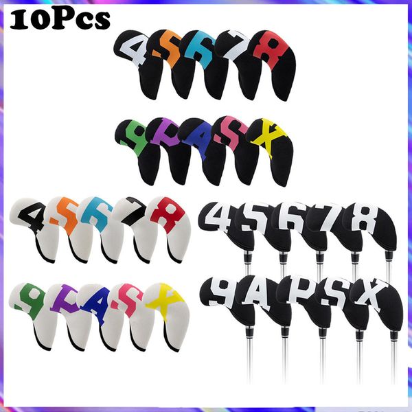 Autres produits de golf 10PCS Golf Iron Covers Ensemble complet Golf Iron Head Cover 4 5 6 7 8 9 P A S X Golf Club Iron Headcovers Protector Housse de protection 230707